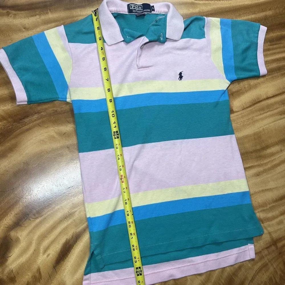 Ralph‎ Lauren Rugby Small Green Pink Blue Striped Made In USA READ!